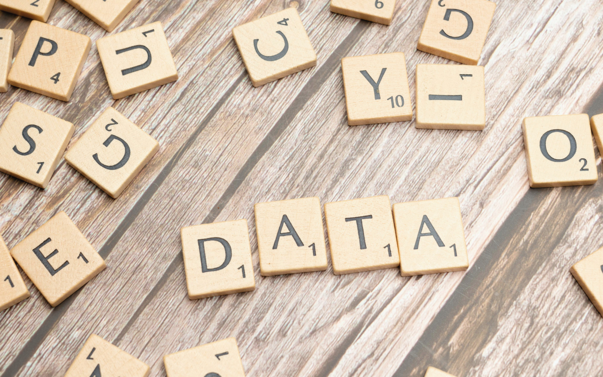 The word "data" spelled out in scrabble letters