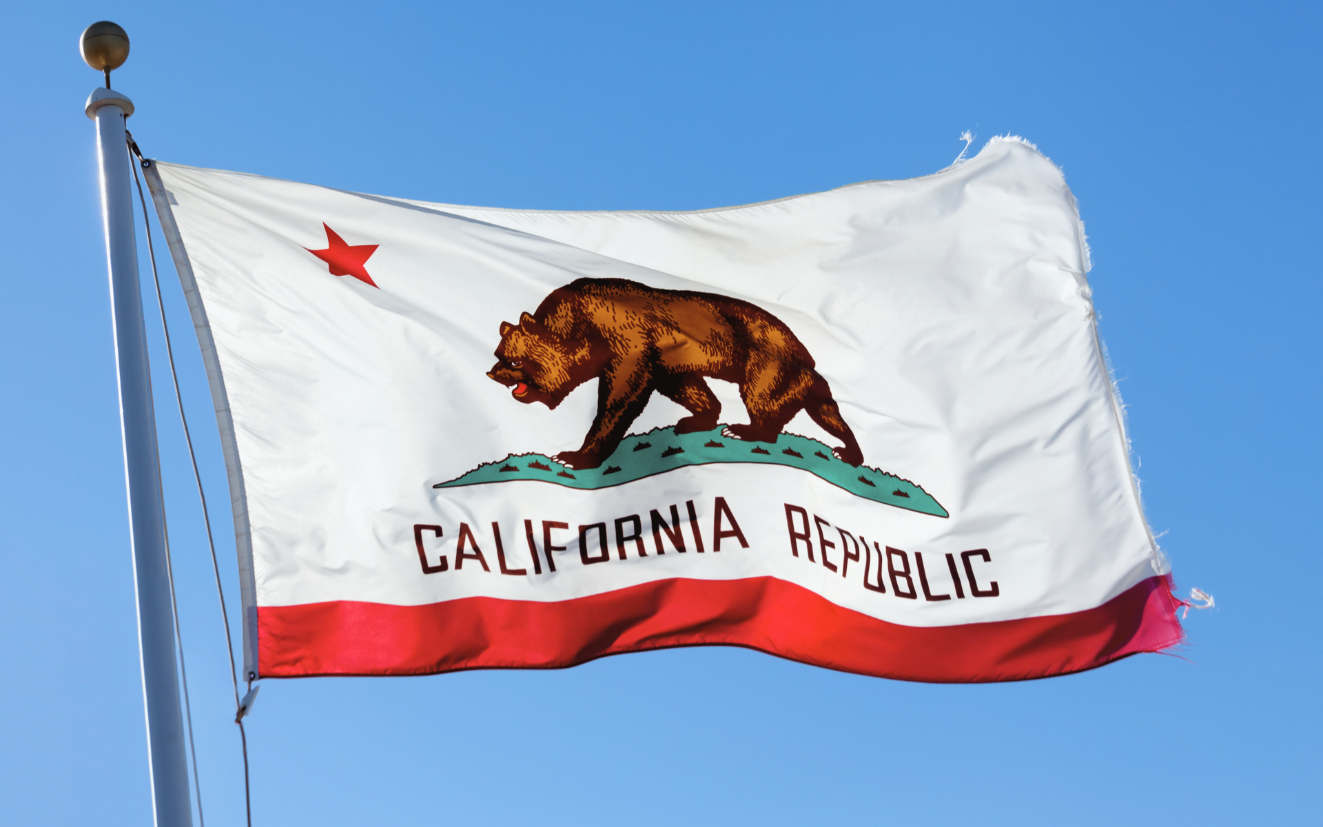 The California state flag on a sunny day
